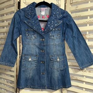 LN~Lipstik~Denim~Rhinestone/Stud Embellished~Rose Embroidered~Jacket~Size 7.
